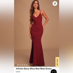 Lulu’s Infinite Glory wine red maxi dress. Worn once.